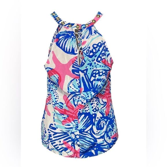 Beautiful Lilly Pulitzer Rogan Resort White She She Shells Silk Top Starfish sz - Picture 3 of 6